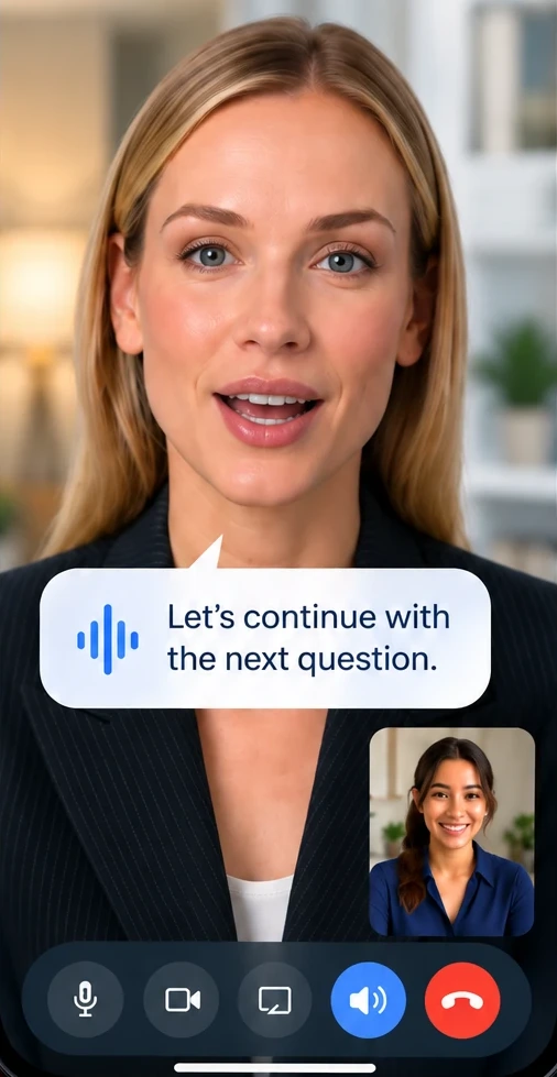 Live AI video interview practice in the Digital Interview AI mobile app